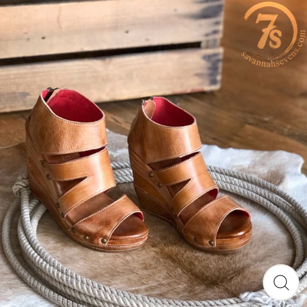 NWOT - Bed Stu Leather Open-Toe Wedge Sandals - Size 6.5